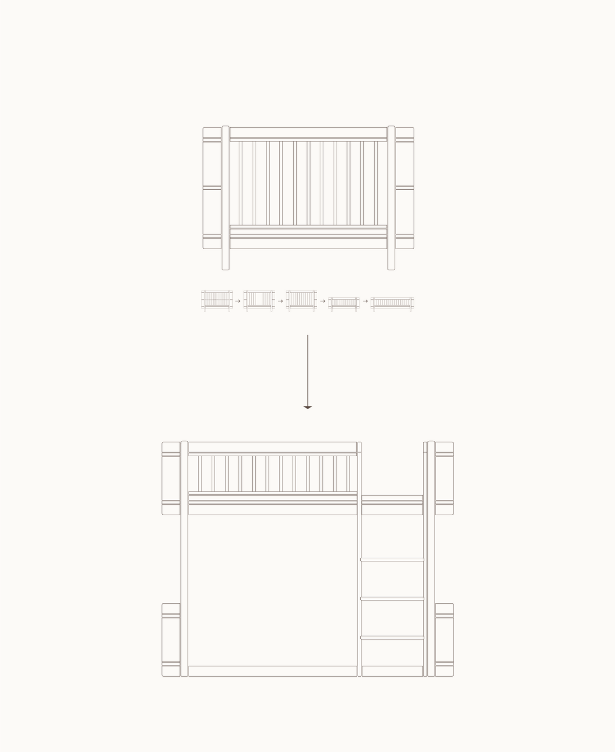 Mini+ Babybett inkl. Umbauset Juniorbett zum Mini+ halbhohen Hochbett, Eiche