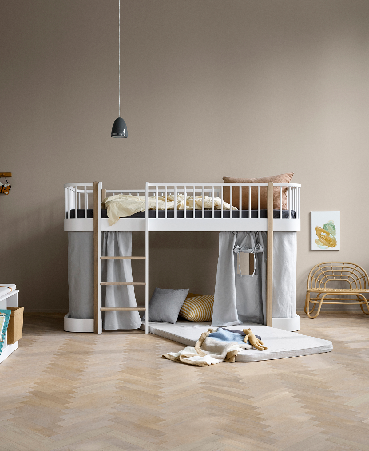 Wood Original halbhohes Hochbett, weiss/Eiche